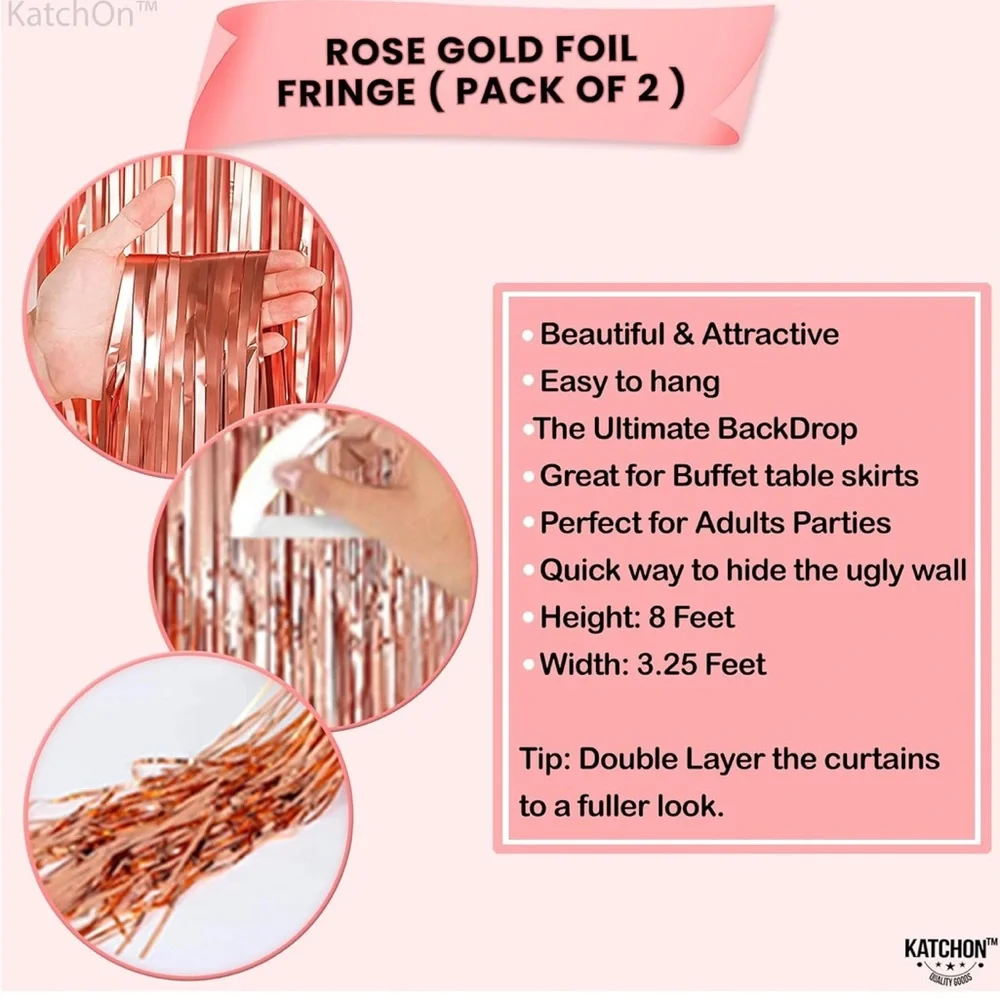 NWT Rose Gold Metallic Fringe Backdrop Party Birthday Curtains